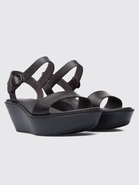 Camper Women’s Black Damas Leather Ankle-Strap Wedge Size EU37